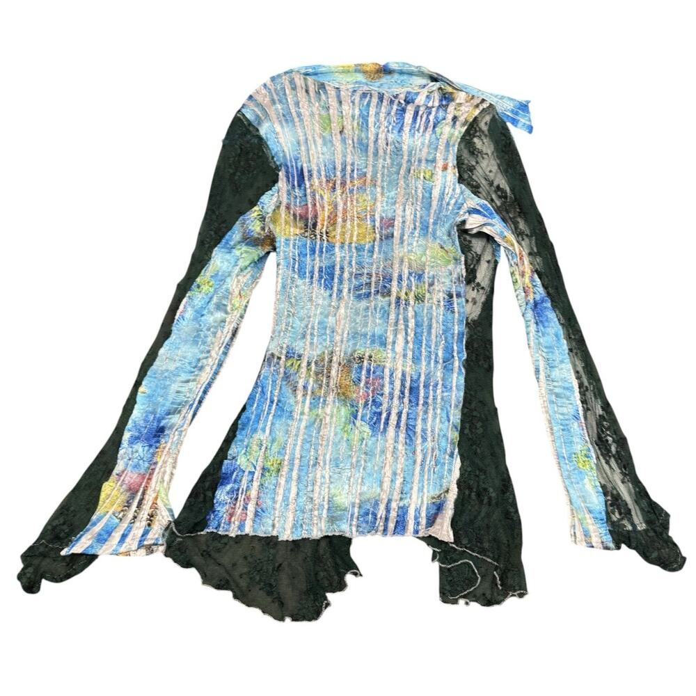 Vintage Y2K Cache Blouse M Floral Lace Bell Sleeve Whimsigoth Pleated Fairy - Picture 7 of 10